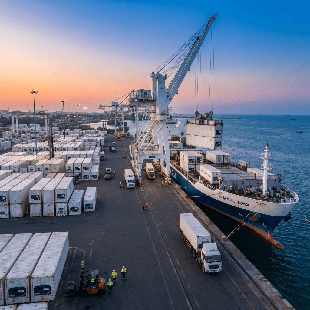 Refrigerated seafood export logistics